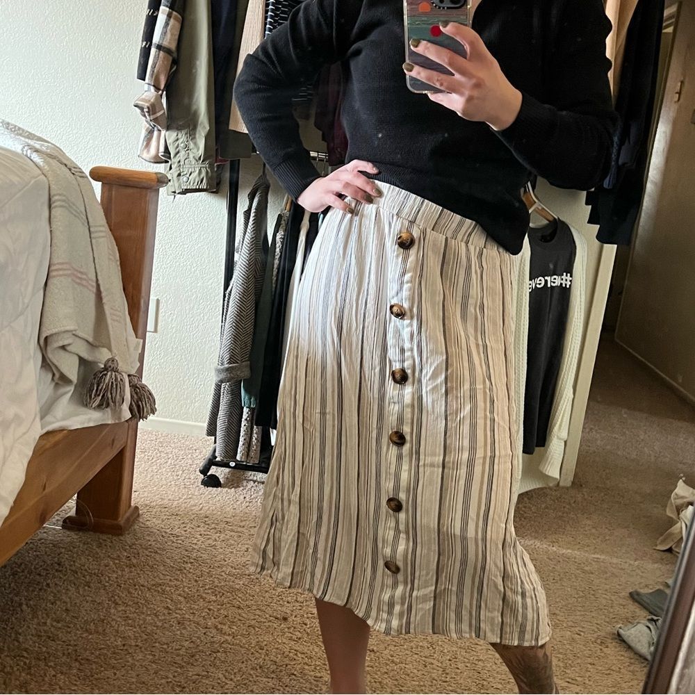 Buttoned Cream and brown striped boho skirt